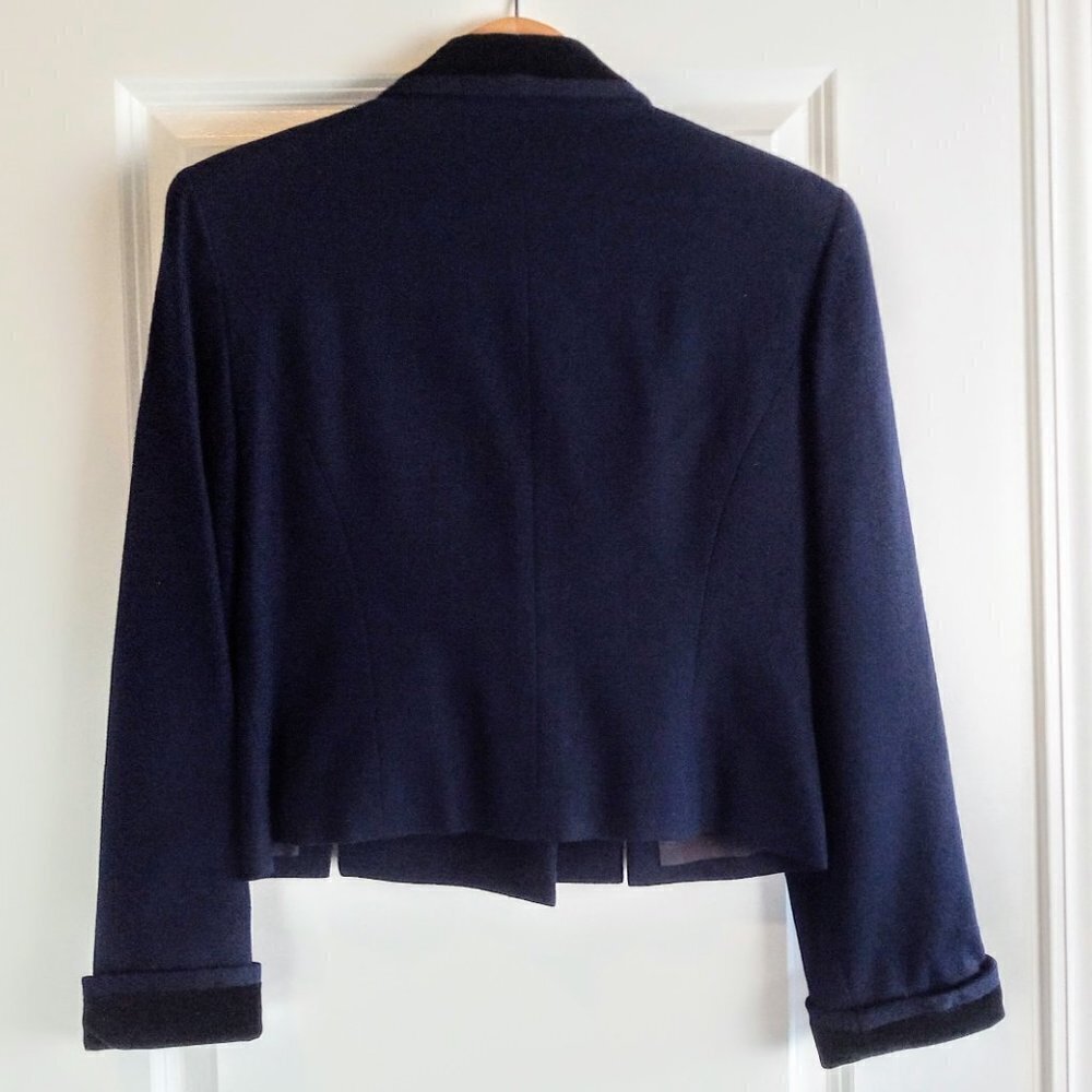 Albert Nipon Navy Blue Double Breasted Velvet Tri… - image 2